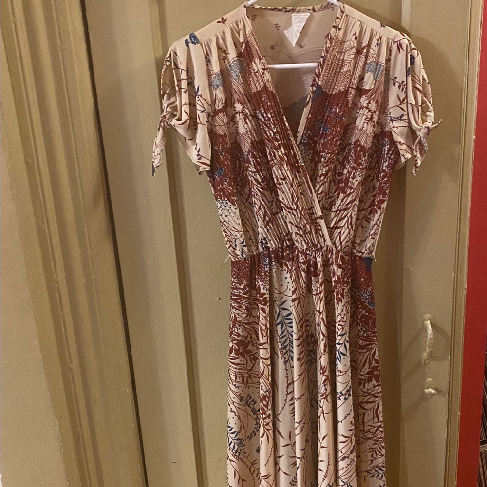 Fall color botanical print vintage dress